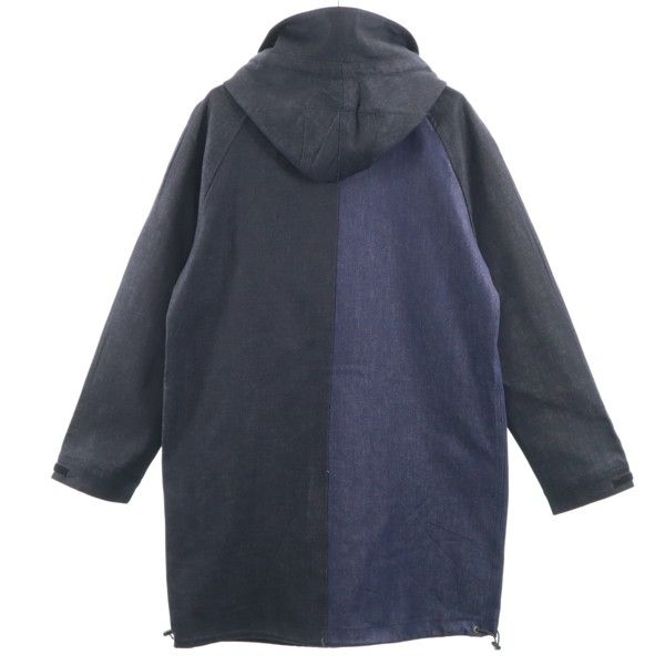 新品 HB エイチビー ビッグフード シルキー デニム モッズコート M インディゴブルー×ブラック ロングコート デニムジャケット メンズ