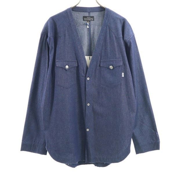 新品 quolt クオルト DNM-WESTERN SHIRTS デニム ウエスタンシャツ XL インディゴ ノーカラー 深Vネック メンズ