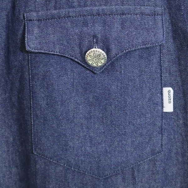 新品 quolt クオルト DNM-WESTERN SHIRTS デニム ウエスタンシャツ XL インディゴ ノーカラー 深Vネック メンズ