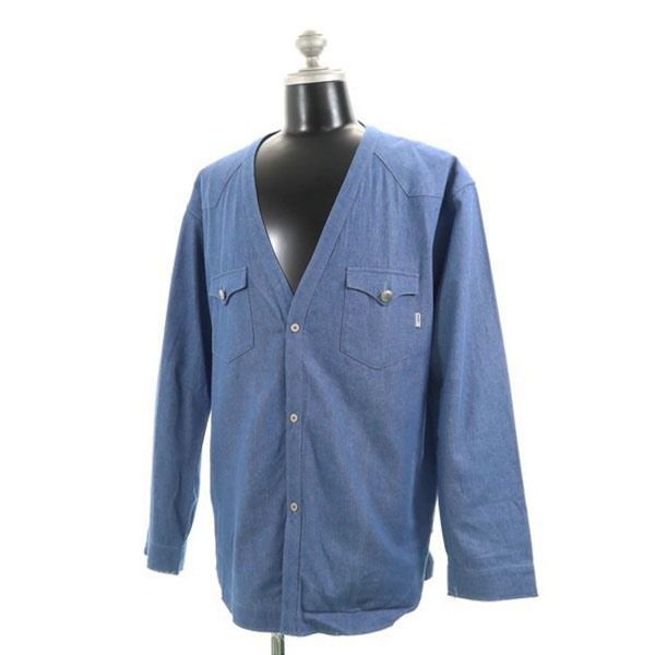 新品 quolt クオルト DNM-WESTERN SHIRTS デニム ウエスタンシャツ XL ウォッシュドブルー ノーカラー 深Vネック メンズ