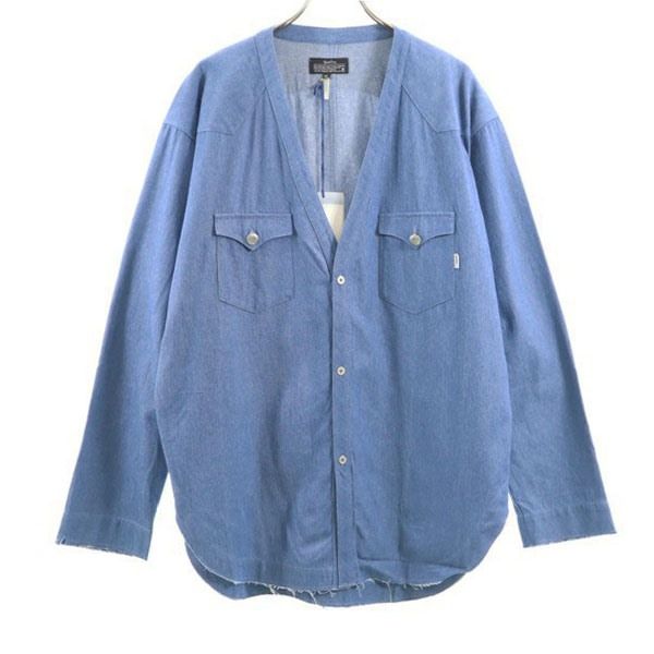 新品 quolt クオルト DNM-WESTERN SHIRTS デニム ウエスタンシャツ XL ウォッシュドブルー ノーカラー 深Vネック メンズ