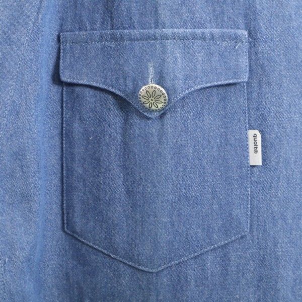 新品 quolt クオルト DNM-WESTERN SHIRTS デニム ウエスタンシャツ XL ウォッシュドブルー ノーカラー 深Vネック メンズ
