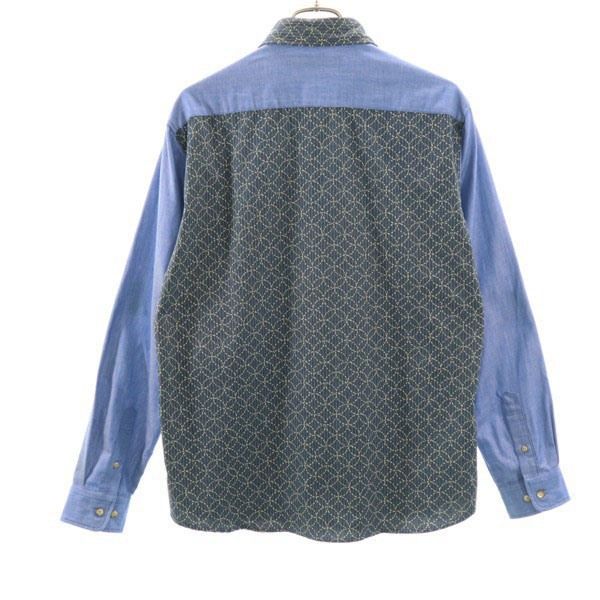 新品 泥棒日記 長袖 刺し子 絣風 シャンブレーシャツ 大 ブルー dorobou nikki メンズ