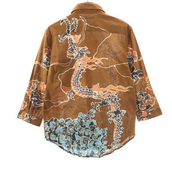 新品 備中倉敷工房 倉 和柄 7分袖 昇龍柄 バティック シャツ M 茶系 Kula BY ETERNAL メンズ