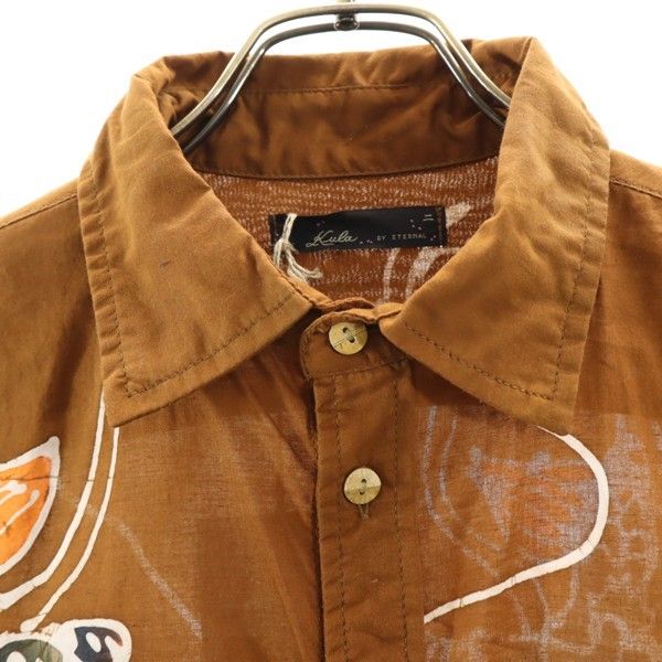 新品 備中倉敷工房 倉 和柄 7分袖 昇龍柄 バティック シャツ M 茶系 Kula BY ETERNAL メンズ