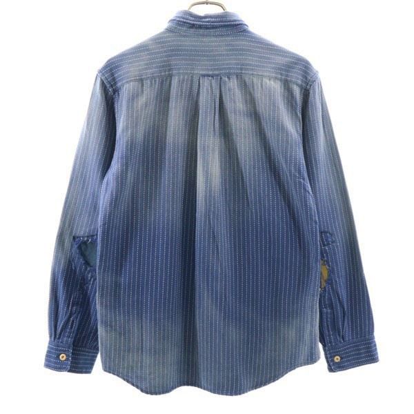 新品 Kula BY ETERNAL 備中倉敷工房 倉 長袖 クラッシュ リメイク加工 シャツ L ダークインディゴ エターナル 刺子織柄 ストライプ メンズ
