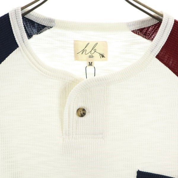 新品 HB エイチビー 7分袖 スラブリップルバイカラー 1B ヘンリー Tシャツ M 白系 メンズ