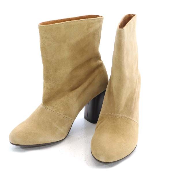 未使用 レメ 太ヒール ショート ブーツ 37 グレージュ スエード ナノユニバース レディース