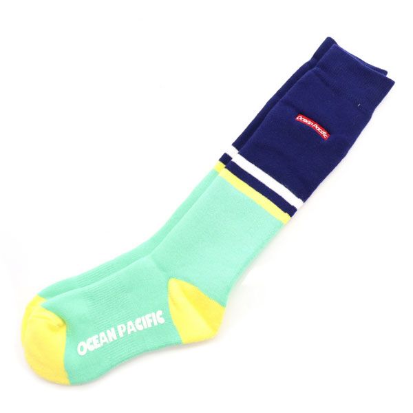 未使用 オーシャンパシフィック ロゴ刺繍 スノーボード ソックス 緑×紺 oceanpacific 靴下 レディース