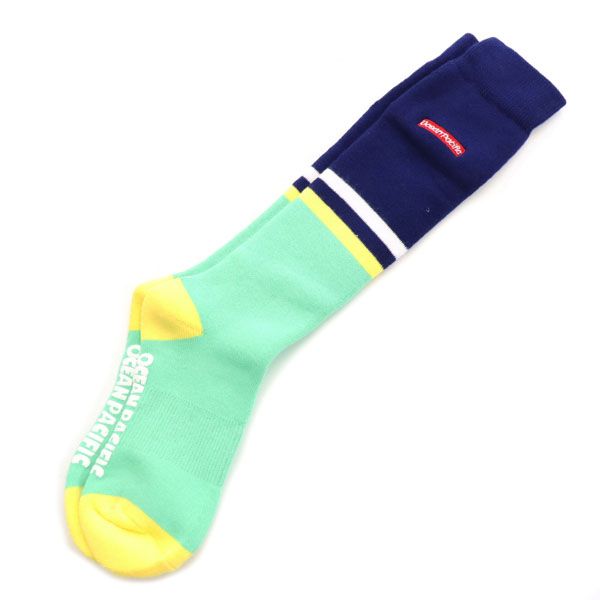未使用 オーシャンパシフィック ロゴ刺繍 スノーボード ソックス 緑×紺 oceanpacific 靴下 レディース