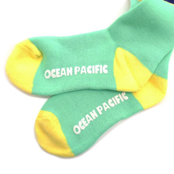未使用 オーシャンパシフィック ロゴ刺繍 スノーボード ソックス 緑×紺 oceanpacific 靴下 レディース