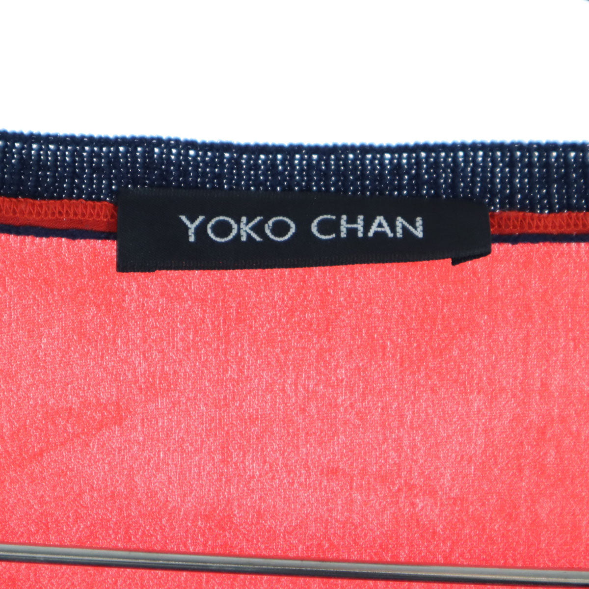 美品 YOKO CHAN ヨーコチャン バイカラー シルク切替 長袖 ニット 38 ネイビー×レッド レディース
