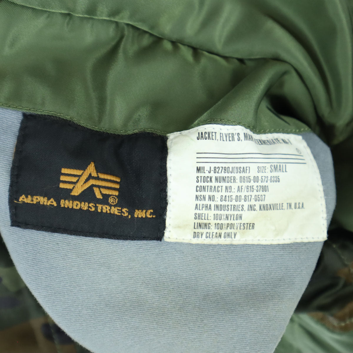 ALPHA INDUSTRIES INC アルファインダストリーズ 迷彩柄 長袖 リバーシブル フライトジャケット S グリーン メンズ