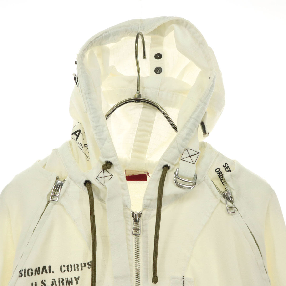 美品 AVIREX アヴィレックス プリント 長袖 パーカー ホワイト 袖取り外し可能 メンズ