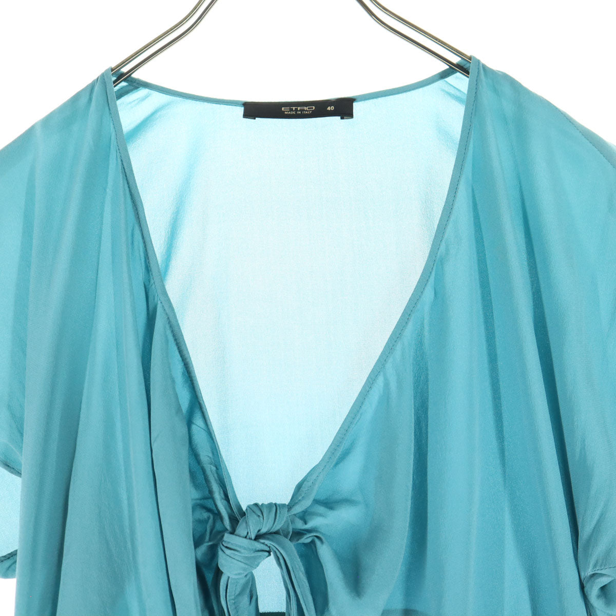 美品 ETRO エトロ イタリア製 フレンチスリーブ フリル ブラウス 40 ブルー レディース