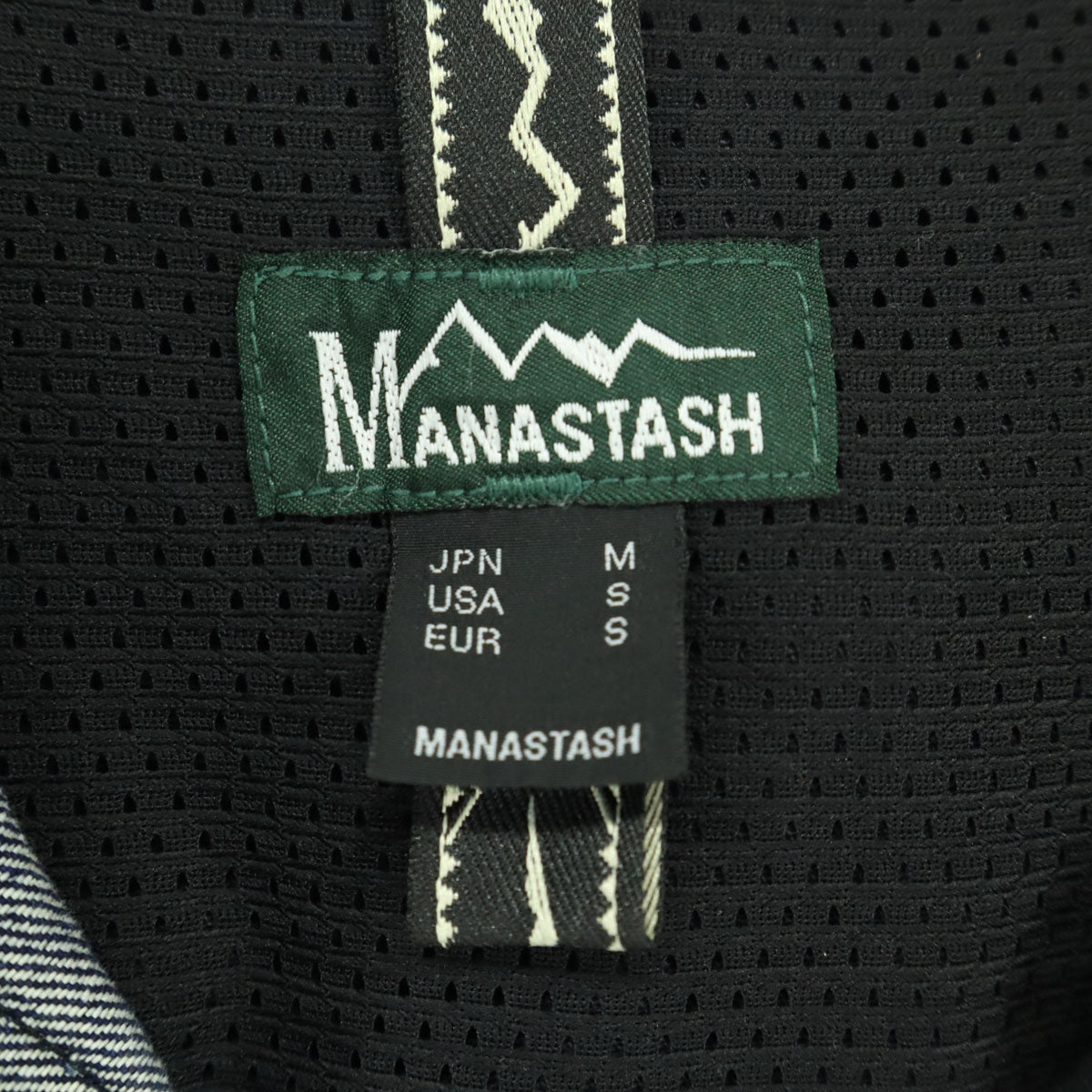 美品 MANASTASH マナスタッシュ ロゴ刺繍 長袖 バイカラー ジャケット M ブラック フーディー メンズ