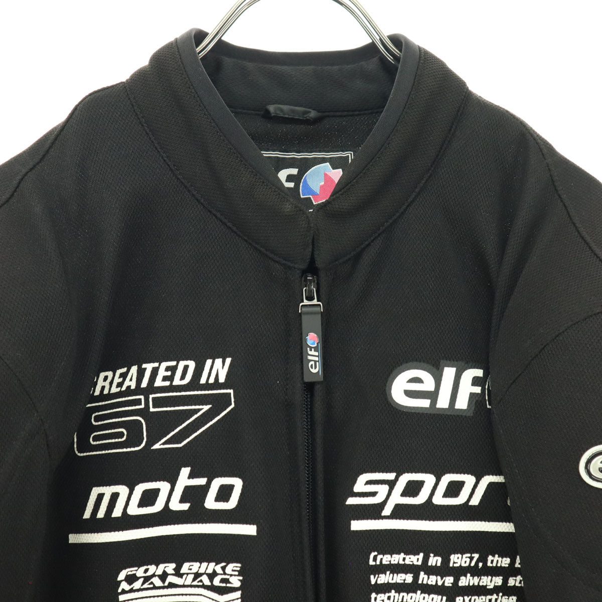 美品 elf エルフ プリント バイカーズ 長袖 メッシュ ジャケット ブラック メンズ