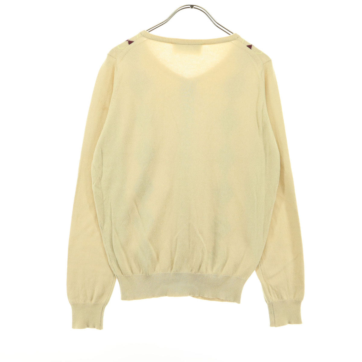 美品 JOHN SMEDLEY ジョンスメドレー 80s ヴィンテージ 英国製 アーガイル柄 長袖 ニットカーディガン S クリーム レディース