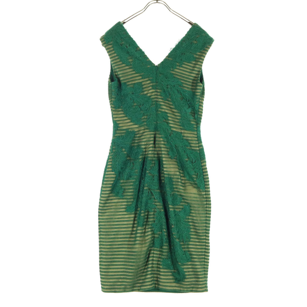 美品 TADASHI SHOJI タダシショージ 刺繍 ノースリーブ ネック ミニワンピース グリーン レディース