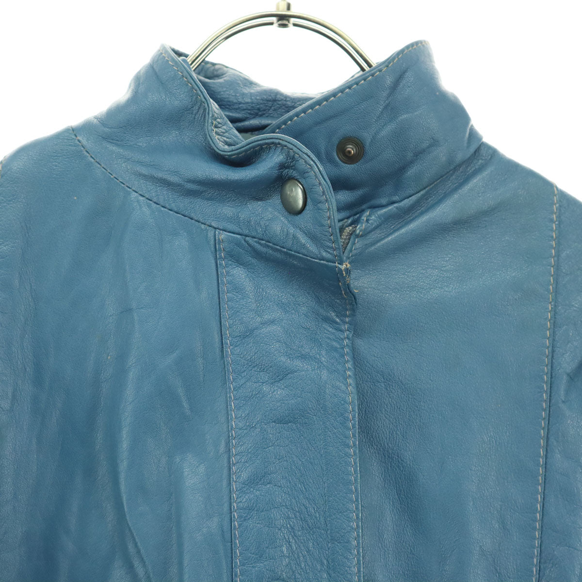 80s ヴィンテージ 長袖 レザージャケット 42 ブルー レディース