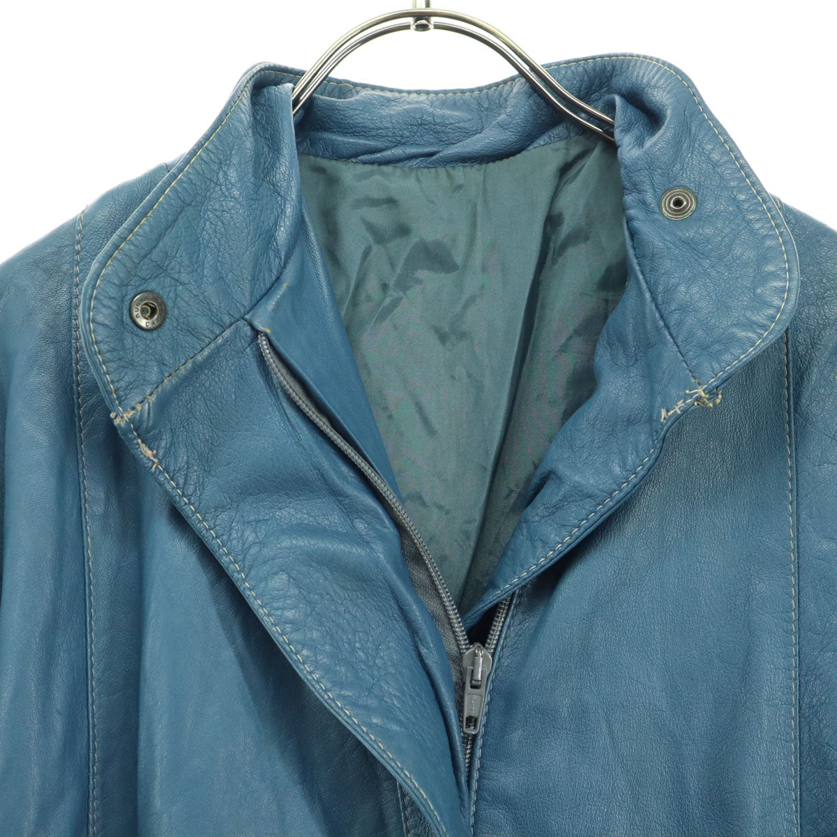80s ヴィンテージ 長袖 レザージャケット 42 ブルー レディース