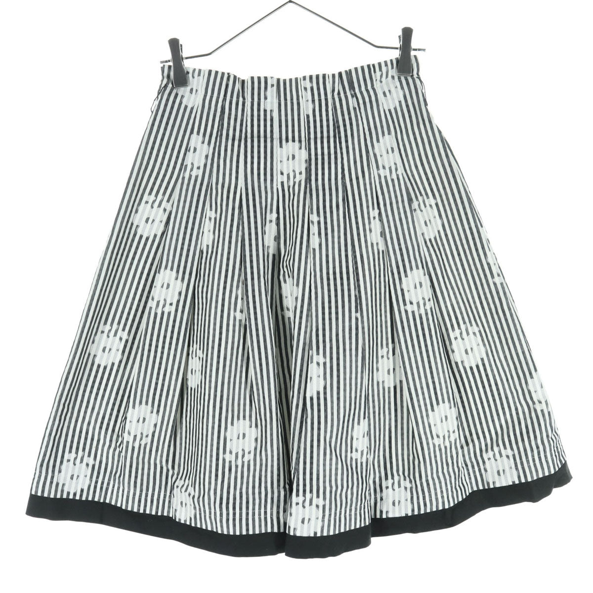 美品 M'S GRACY エムズグレイシー 日本製 ストライプ柄 ミディ丈 フレアスカート 36 グレー系 レディース