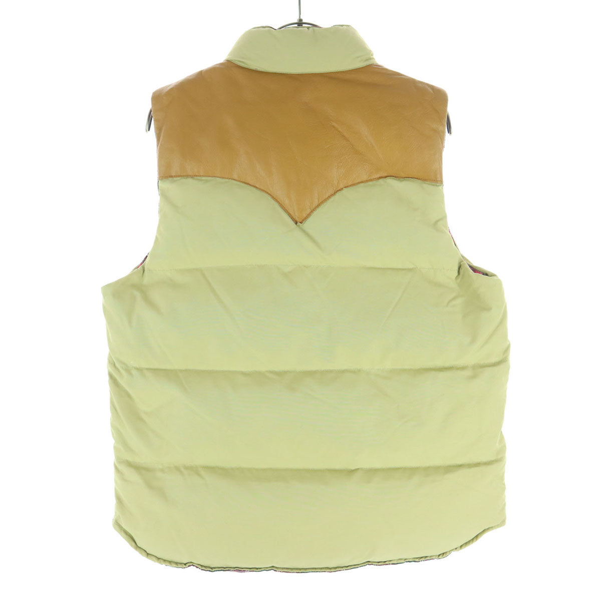 BEAMS ビームス リバーシブル チェック柄 ノースリーブ レザーヨーク ダウンベスト S ブラウン系 メンズ