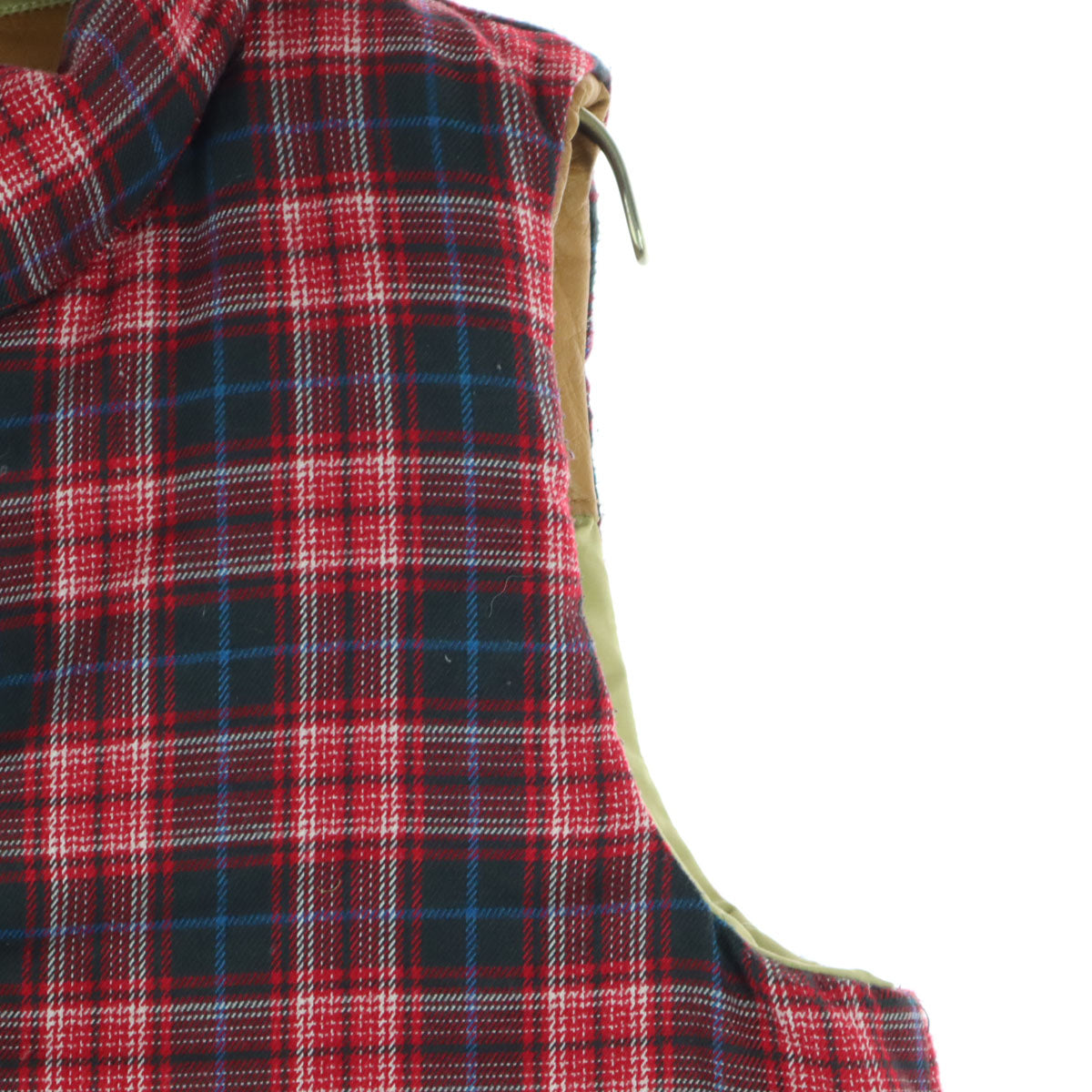 BEAMS ビームス リバーシブル チェック柄 ノースリーブ レザーヨーク ダウンベスト S ブラウン系 メンズ