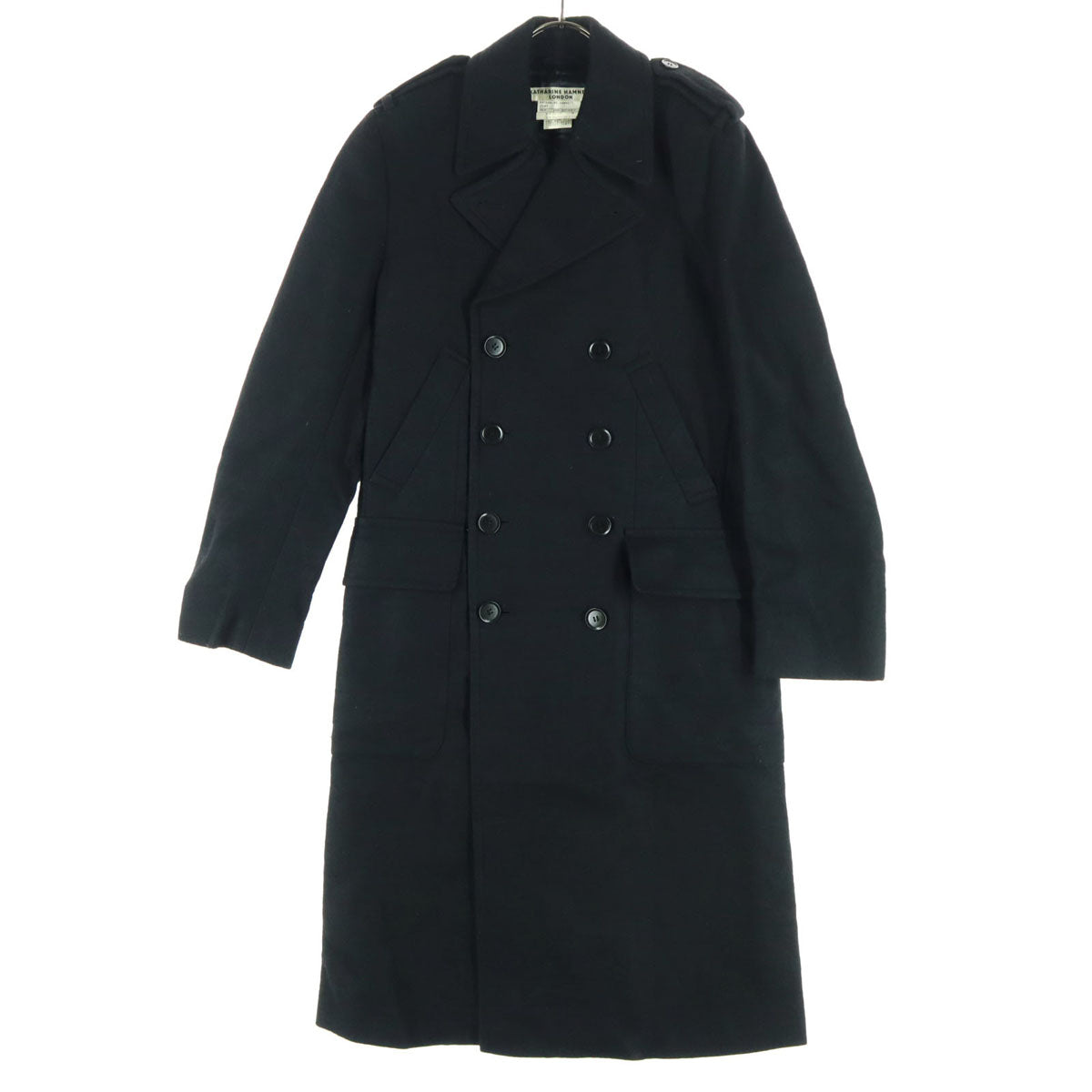 美品 KATHARINE HAMNETT LONDON キャサリンハムネットロンドン 日本製 長袖 ロング丈 ピーコート M ブラック メンズ