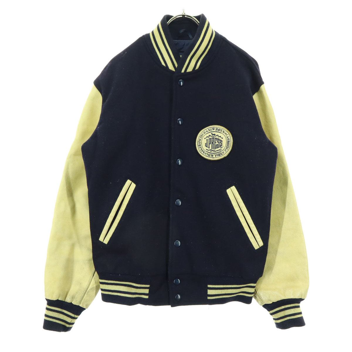 J.PRESS ジェイプレス 長袖 袖レザー スタジャン M ネイビー 牛革 メンズ