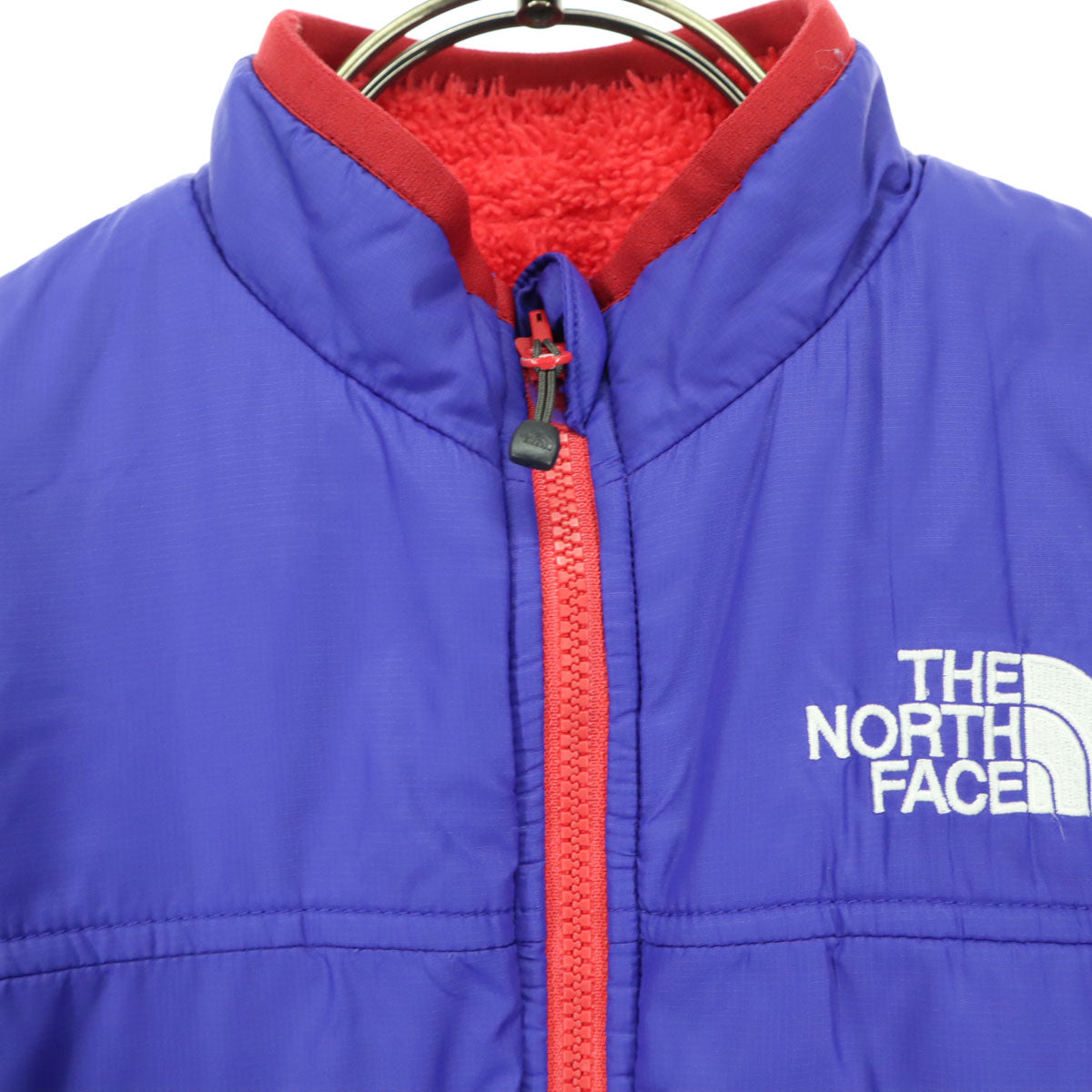 THE NORTH FACE ザノースフェイス リバーシブル ワンポイントロゴ 長袖 ナイロン フリース 中綿ジャケット 100 ブルー 品番NYJ82244 キッズ
