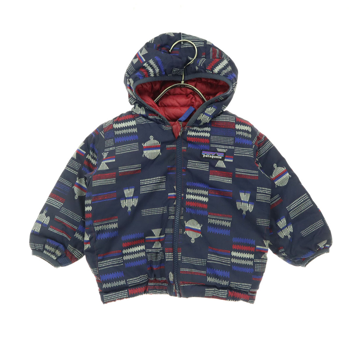 patagonia パタゴニア リバーシブル 総柄 ワンポイントロゴ 長袖 ダウンジャケット ネイビー 品番61371 キッズ