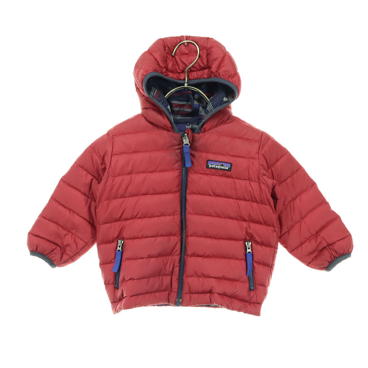 patagonia パタゴニア リバーシブル 総柄 ワンポイントロゴ 長袖 ダウンジャケット ネイビー 品番61371 キッズ