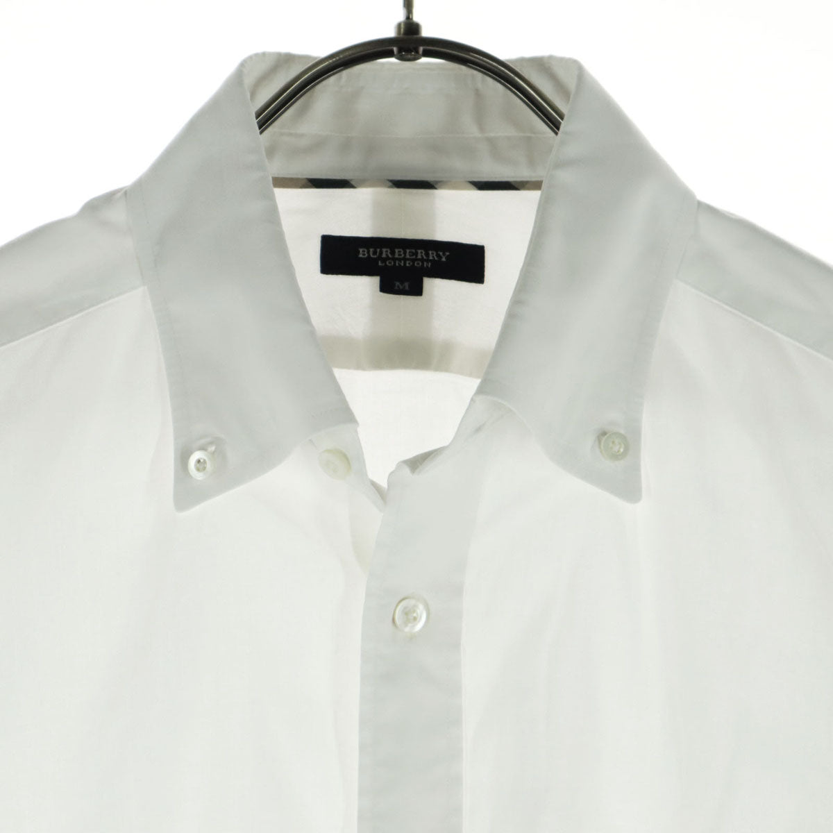 美品 BURBERRY バーバリー 刺繍 長袖 ボタンダウンシャツ M ホワイト 胸ポケット メンズ
