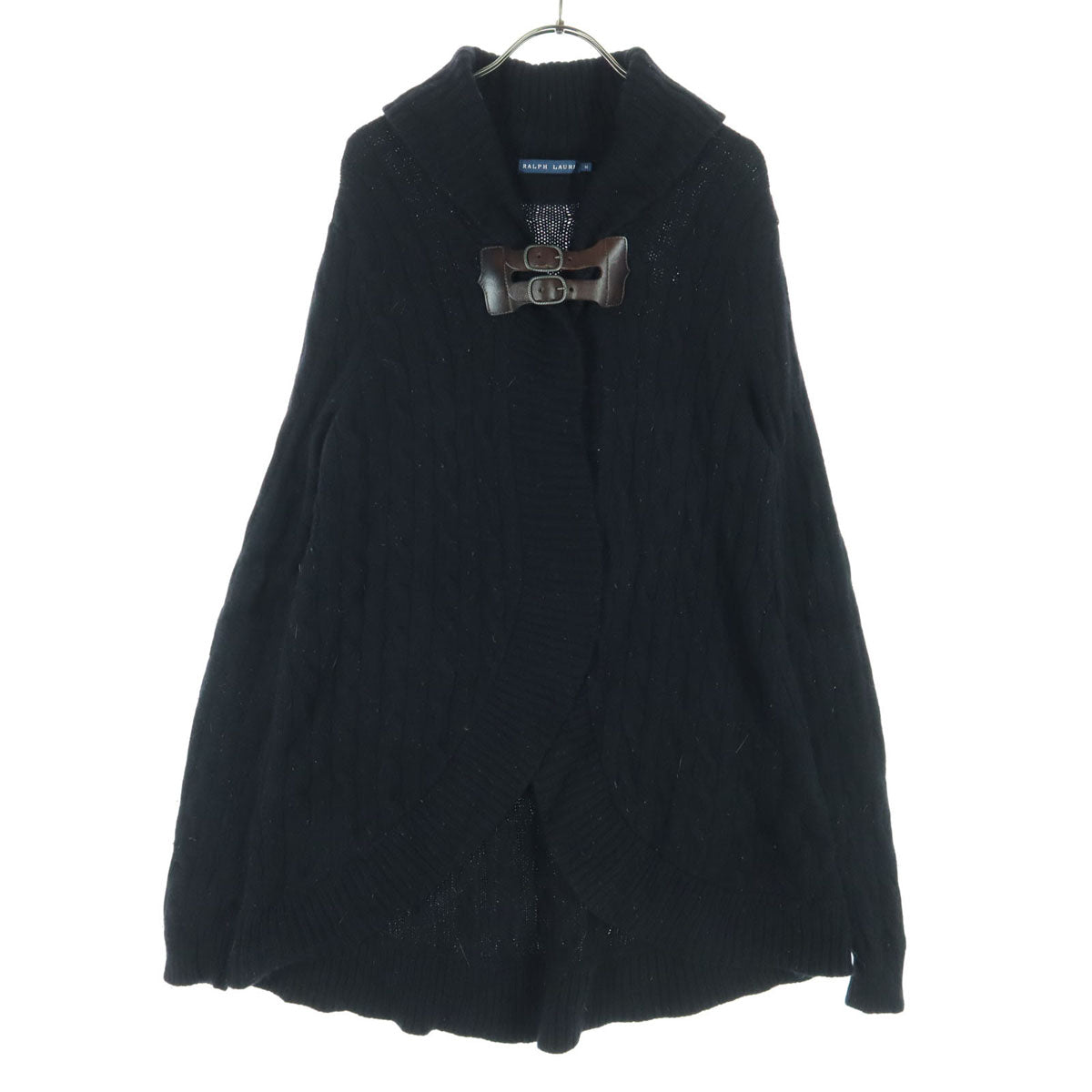 RALPH LAUREN ラルフローレン カシミヤ混 長袖 ショールカラー ケーブルニット カーディガン M ブラック レディース