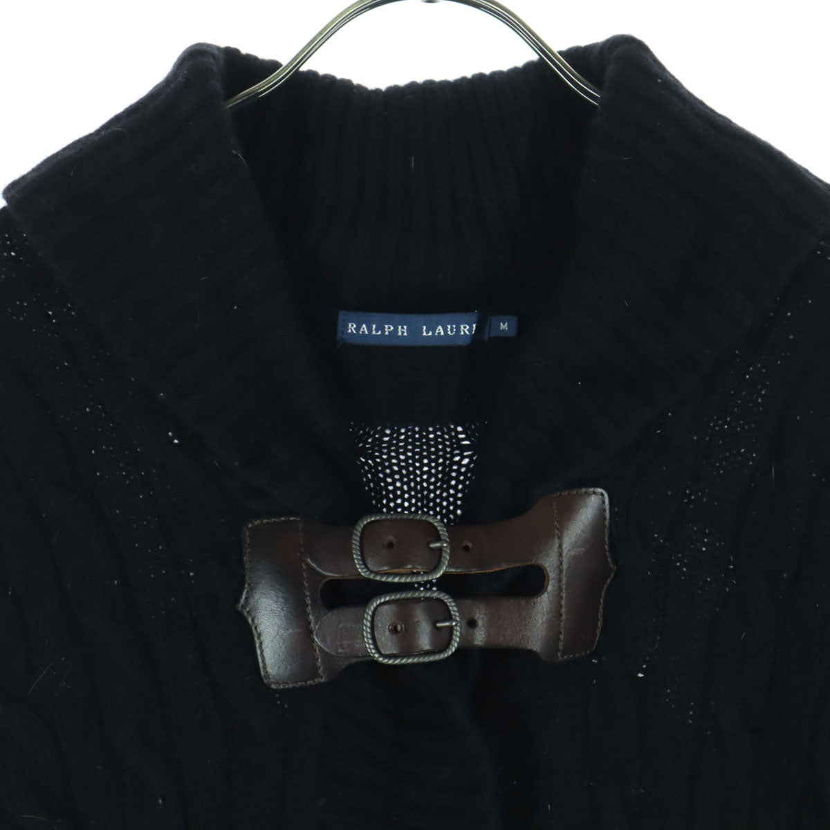 RALPH LAUREN ラルフローレン カシミヤ混 長袖 ショールカラー ケーブルニット カーディガン M ブラック レディース