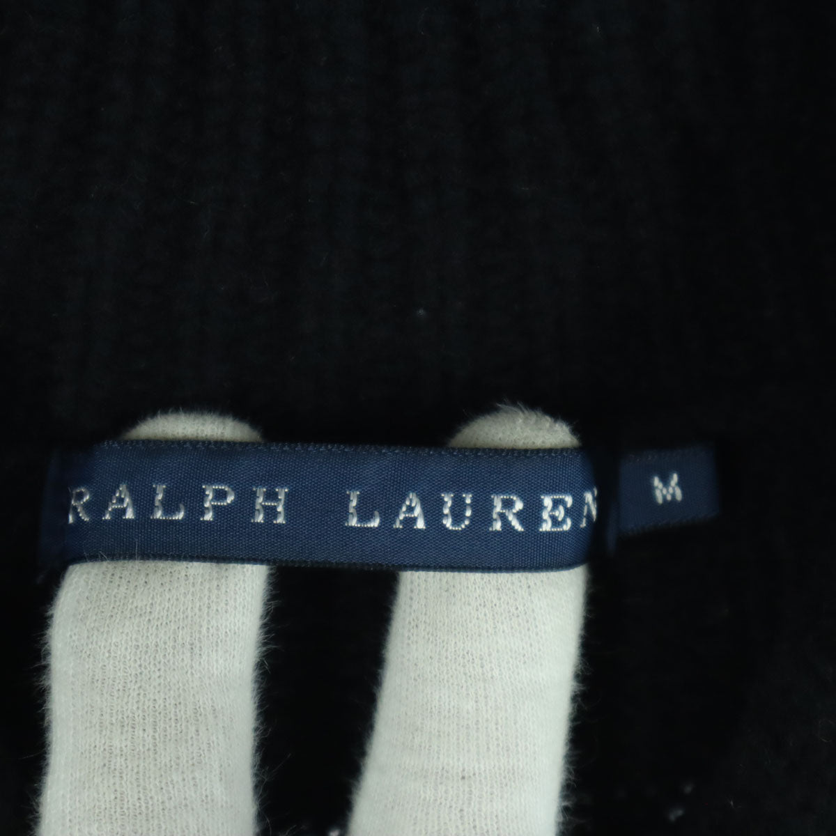 RALPH LAUREN ラルフローレン カシミヤ混 長袖 ショールカラー ケーブルニット カーディガン M ブラック レディース