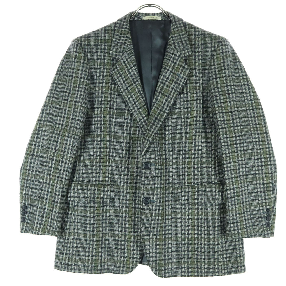 美品 NINA RICCI ニナリッチ 千鳥格子 長袖 テーラードジャケット グレー メンズ