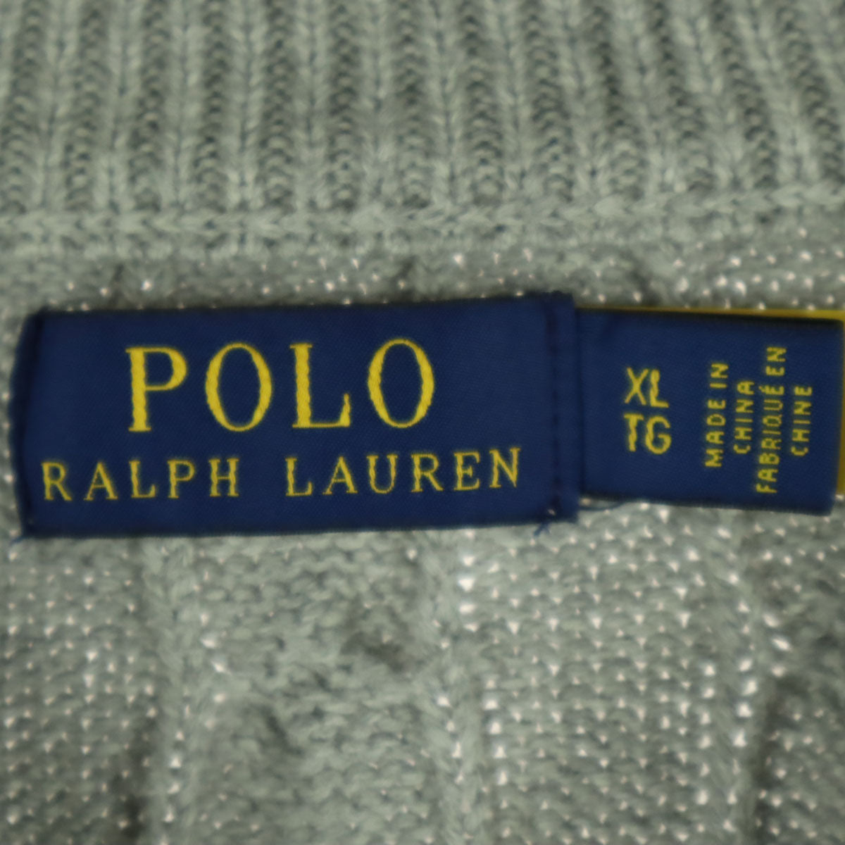 美品 POLO RALPH LAUREN ポロラルフローレン ワンポイント刺繍 長袖 ハーフジップ ケーブル編み コットン ニット XL グレー メンズ