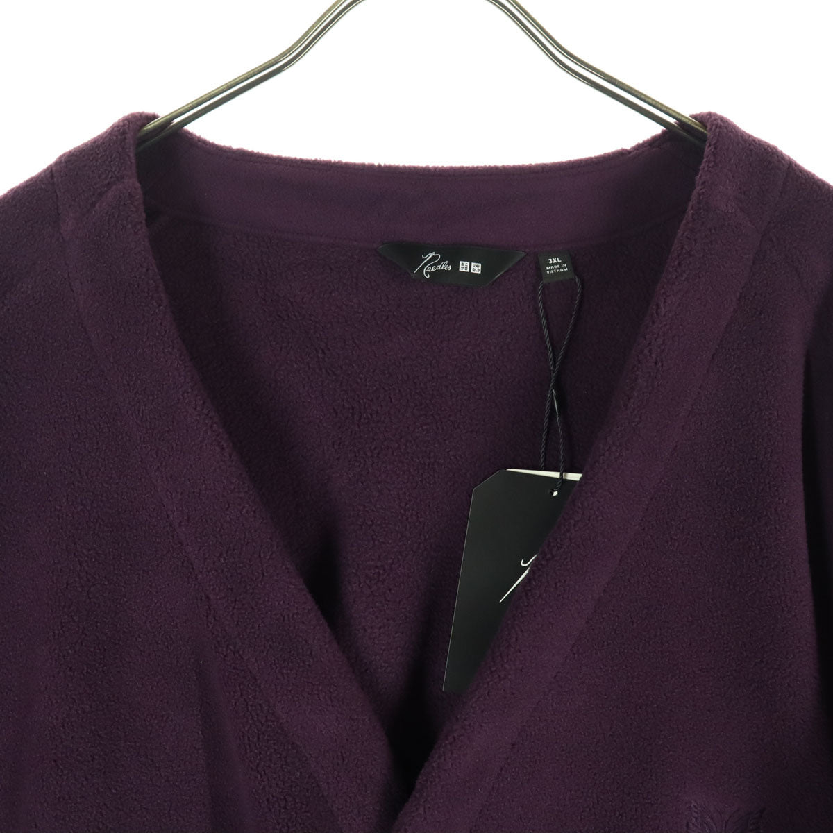 未使用 UNIQLO ユニクロ NEEDLES ニードルズ コラボ ワンポイントロゴ 長袖 フリース カーディガン 3XL パープル ビッグサイズ メンズ
