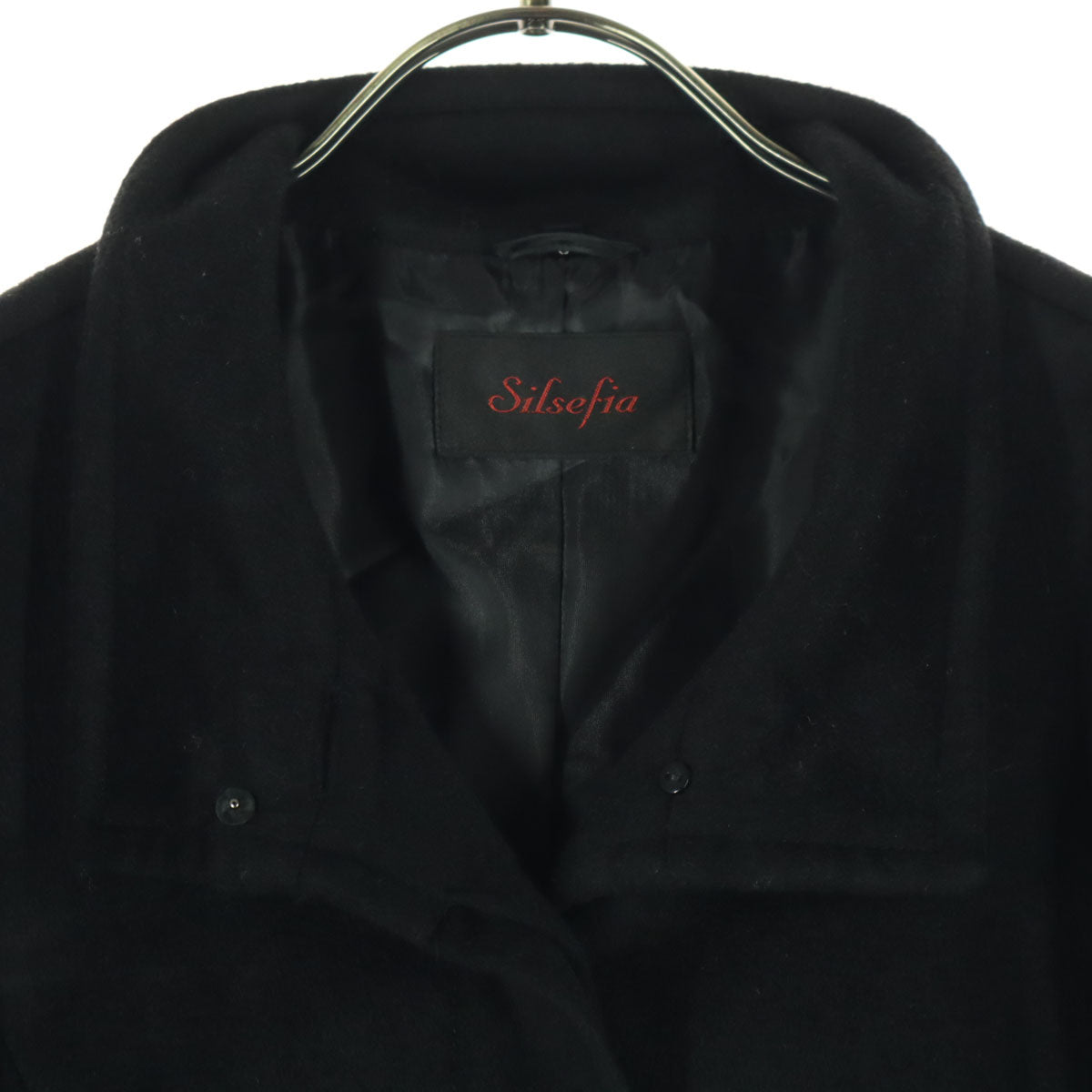 美品 Silsefia シルセフィア カシミヤ 長袖 スタンドカラー ウールコート 9 ブラック レディース