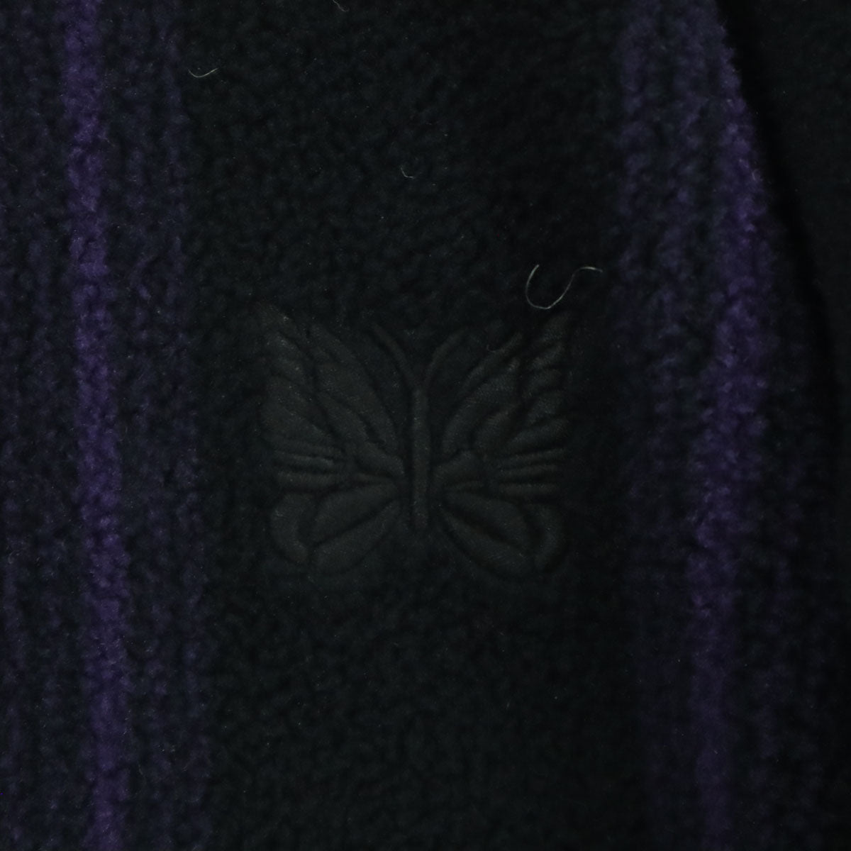 未使用 UNIQLO ユニクロ NEEDLES ニードルズ コラボ ワンポイントロゴ ストライプ柄 長袖 フリース カーディガン S ブラック メンズ