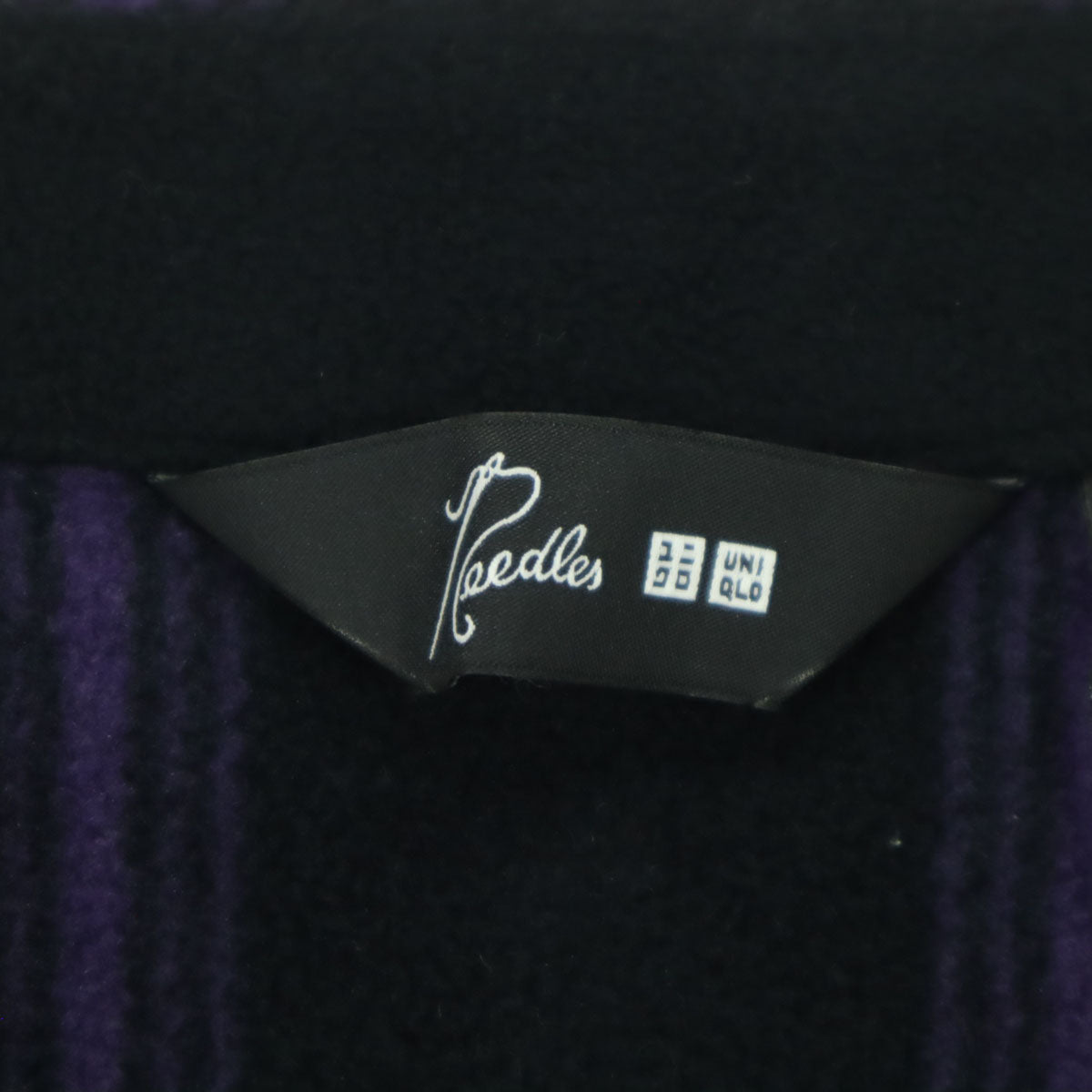 未使用 UNIQLO ユニクロ NEEDLES ニードルズ コラボ ワンポイントロゴ ストライプ柄 長袖 フリース カーディガン S ブラック メンズ