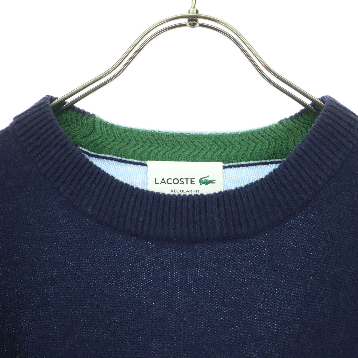 LACOSTE ラコステ ウール ワンポイントロゴ クレイジーパターン 長袖 セーター 3 ネイビー マルチカラー メンズ