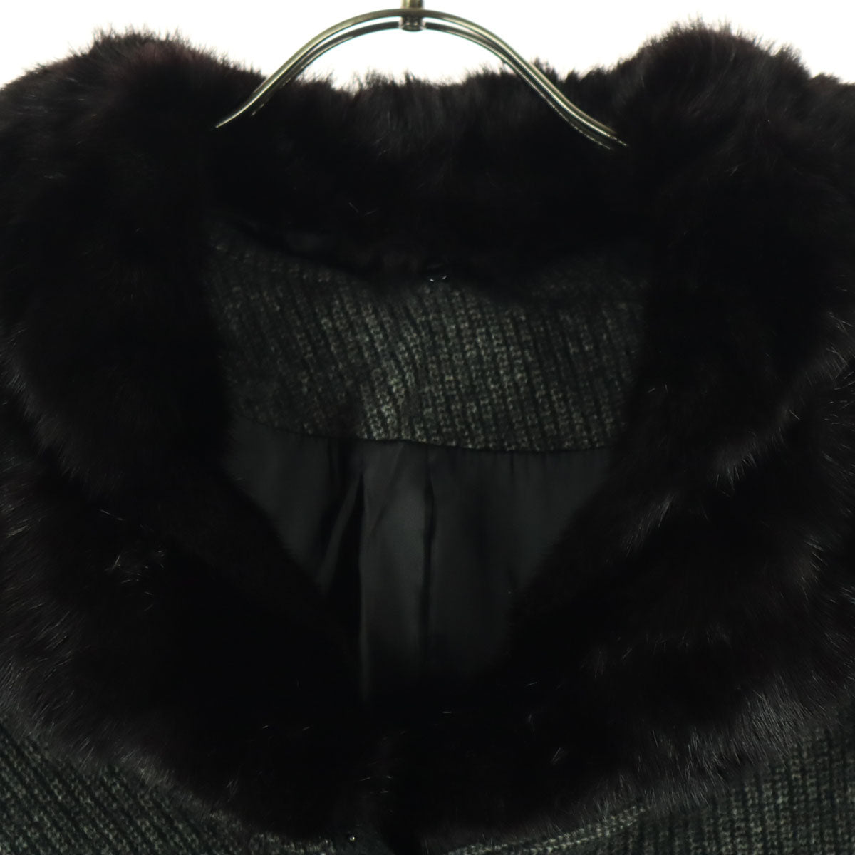 未使用 長袖 襟ミンク カシミア ロングコート M グレー レディース