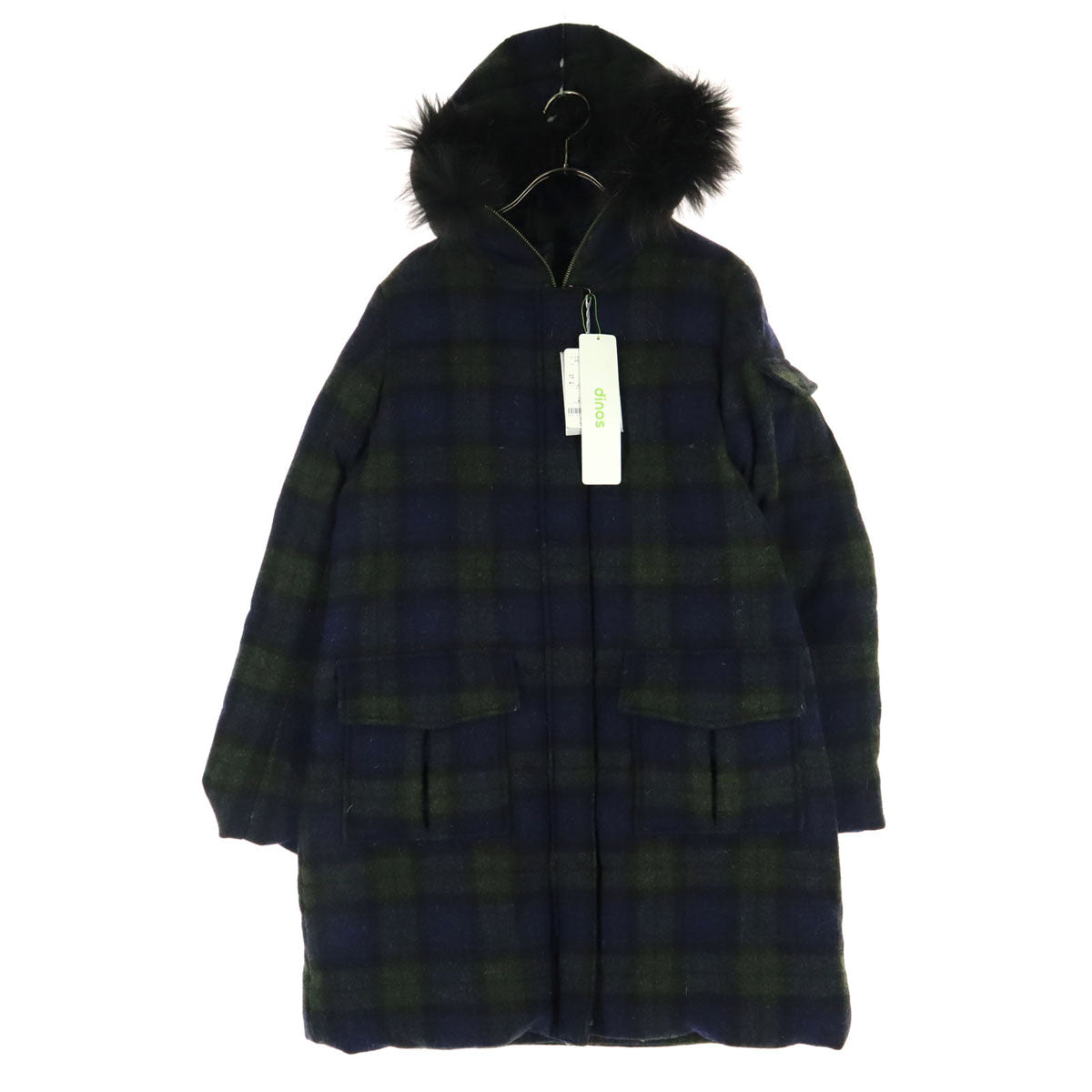 DAMA collection ダーマコレクション チェック柄 長袖 ダウンコート M ネイビー ファー取り外し可 レディース