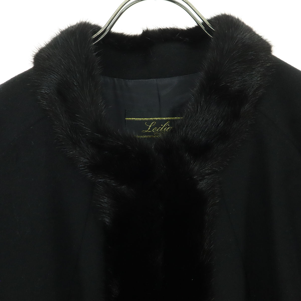 美品 Leilian レリアン 長袖 カシミヤ ノーカラーコート ブラック レディース