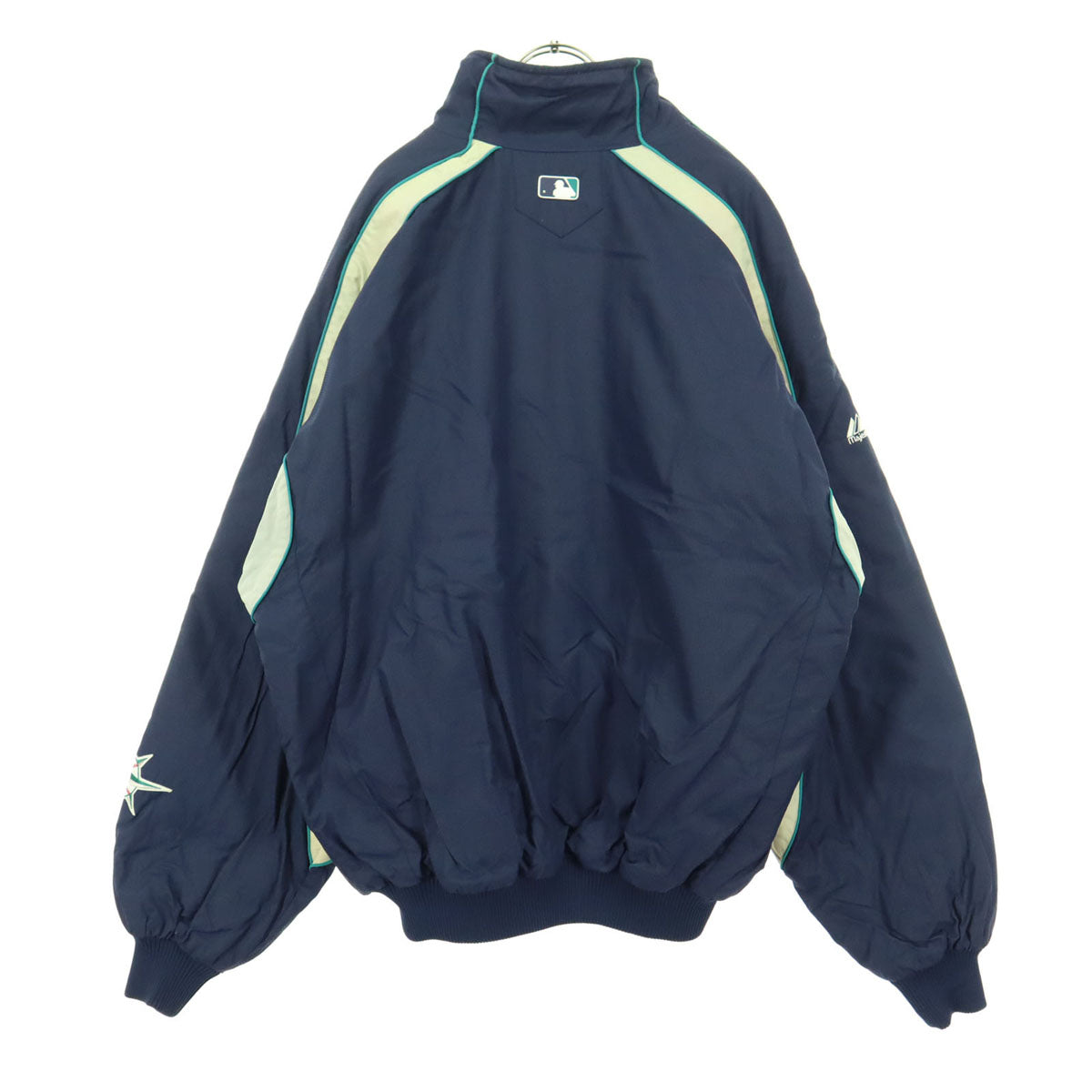 Majestic マジェスティック シアトルマリナーズ 英字 長袖 ナイロン スタジャン L ネイビー メンズ
