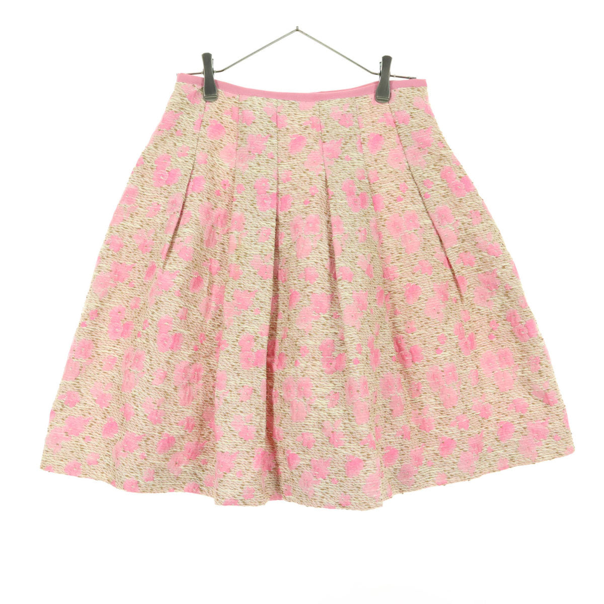 美品 M'S GRACY エムズグレイシー 日本製 花柄 ミディ丈 プリーツスカート 40 ピンク系 レディース