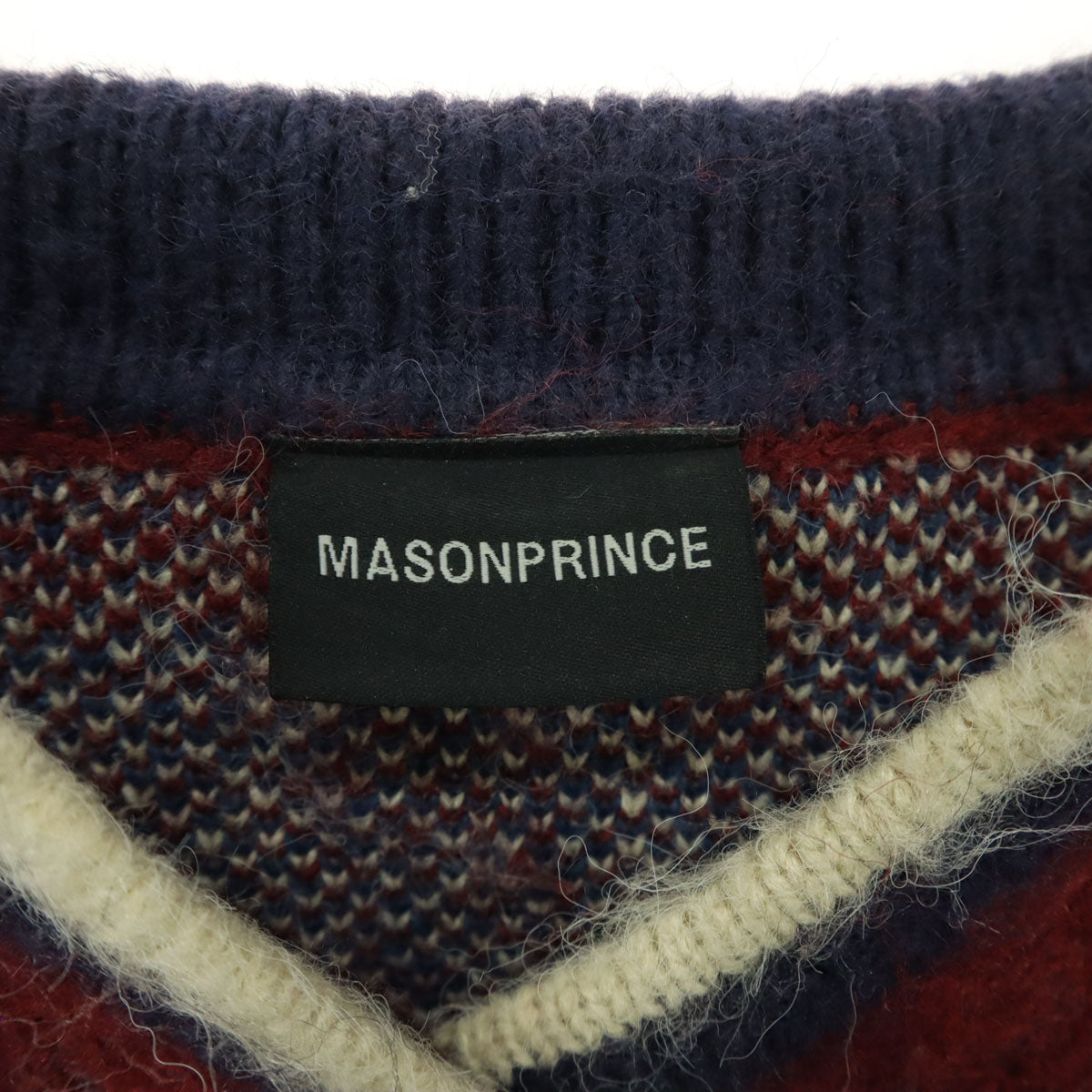 美品 MASONPRINCE メイソンプリンス 太ボーダー ロゴ 長袖 ラガーシャツ風 セーター 2 レッド系 メンズ